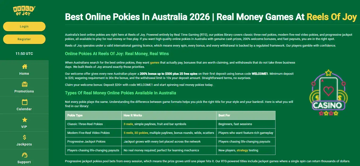 Reels of Joy Games: RTG Pokies, Tables and Jackpots